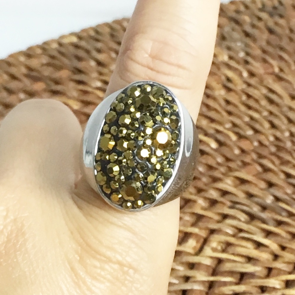 Stainless Steel Silver Rhinestone Ring Sparkly Size 8